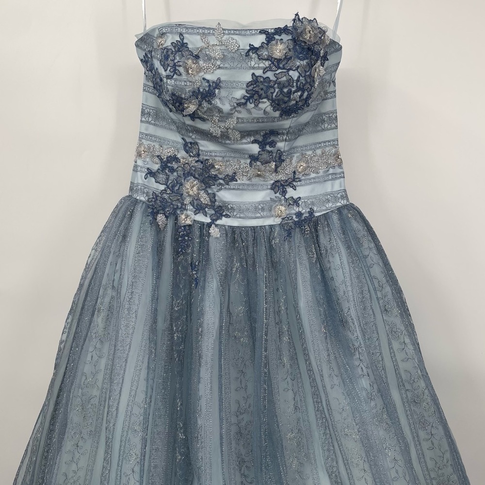 Up Cycled Dyed Lace Strapless Gown - Picture 4 of 13